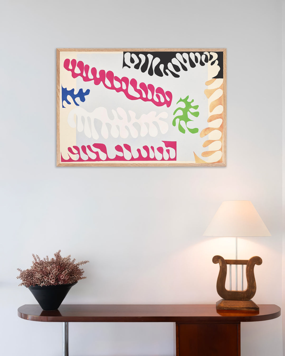 Poster of The Lagoon in Pink and White (Jazz, 1947) by Henri Matisse, with natural wooden frame