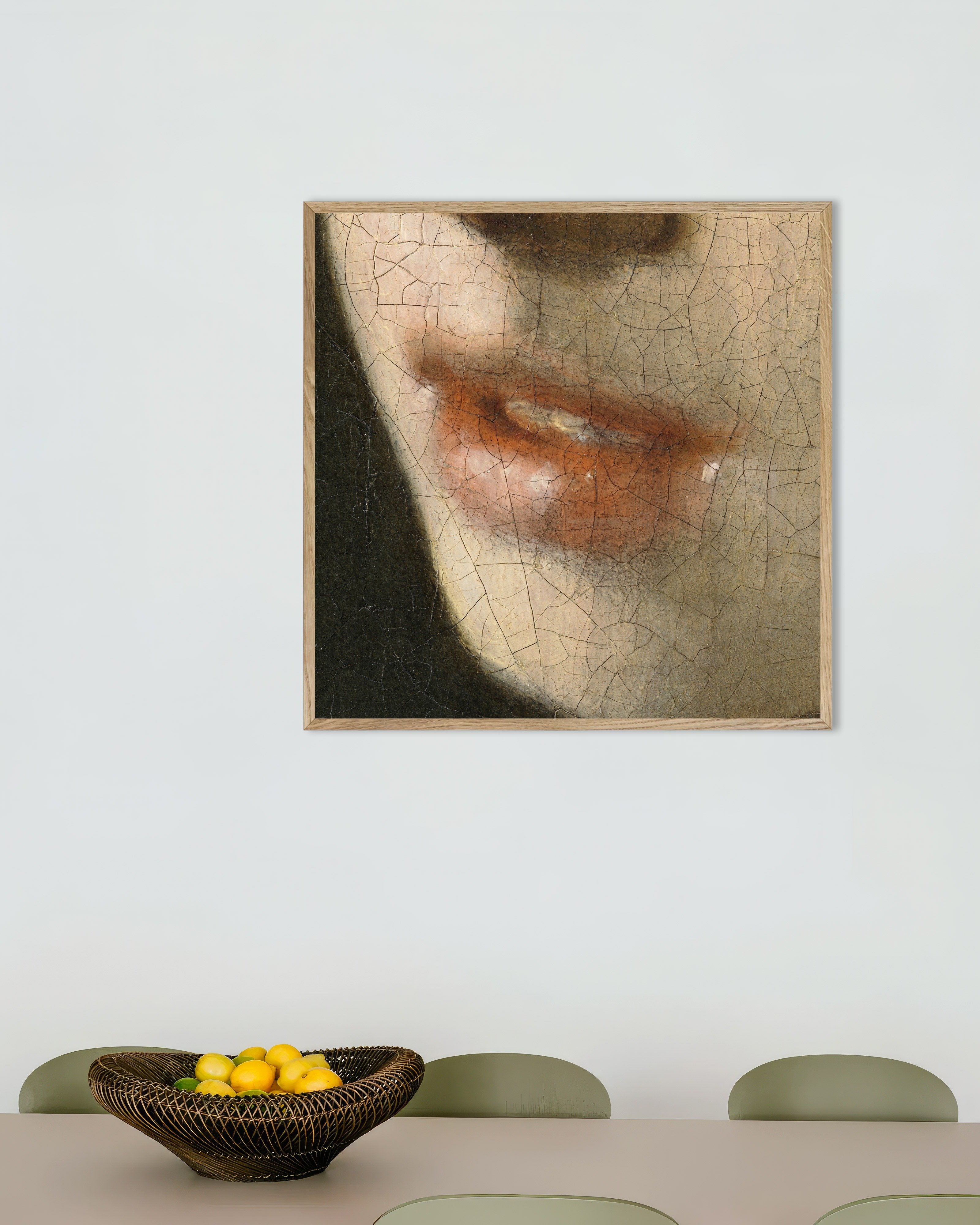 Poster of The Lips (Square) - Vermeer Detail Poster, with natural wooden frame