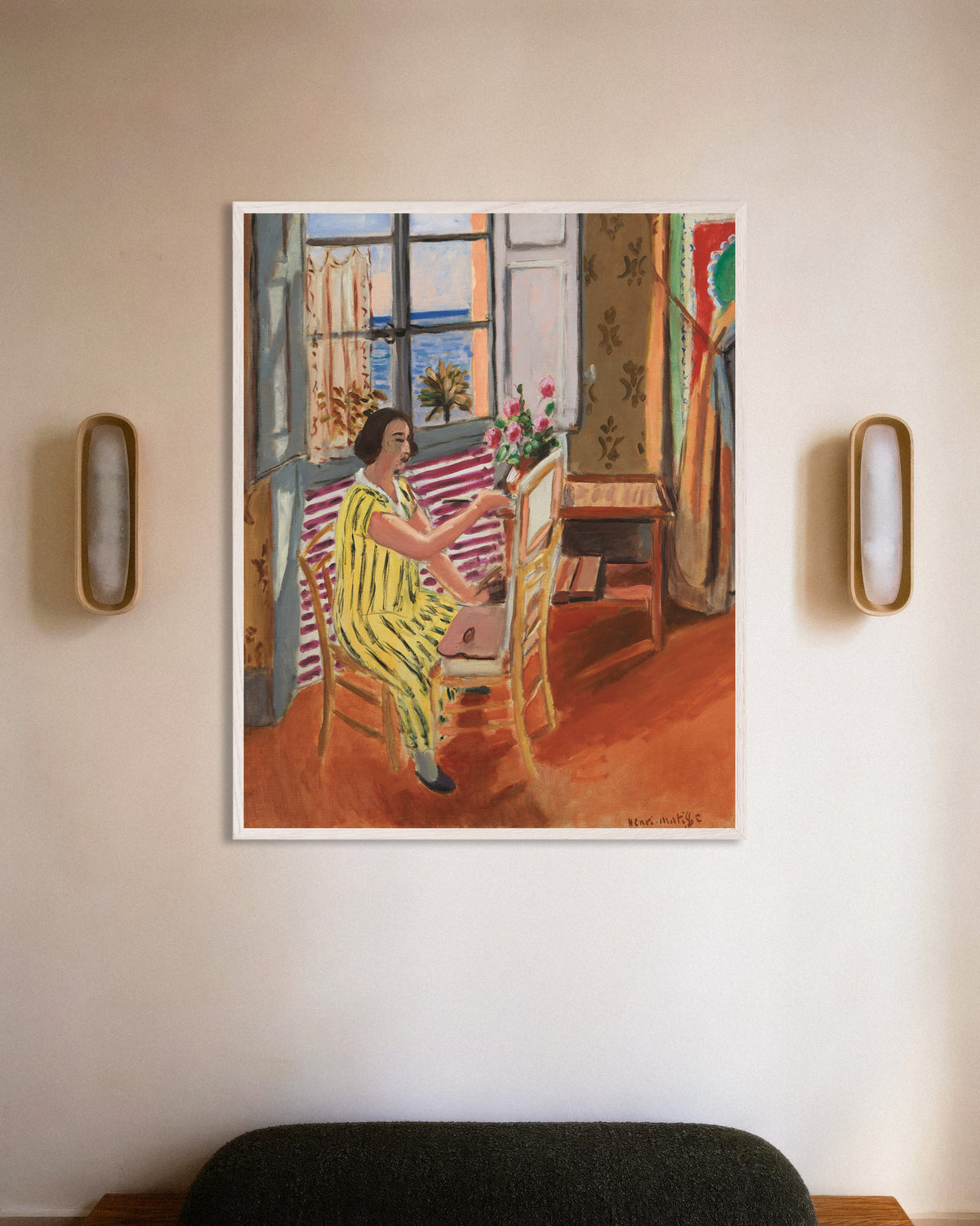 Poster of The Morning Session (1924) by Henri Matisse, with white wooden frame