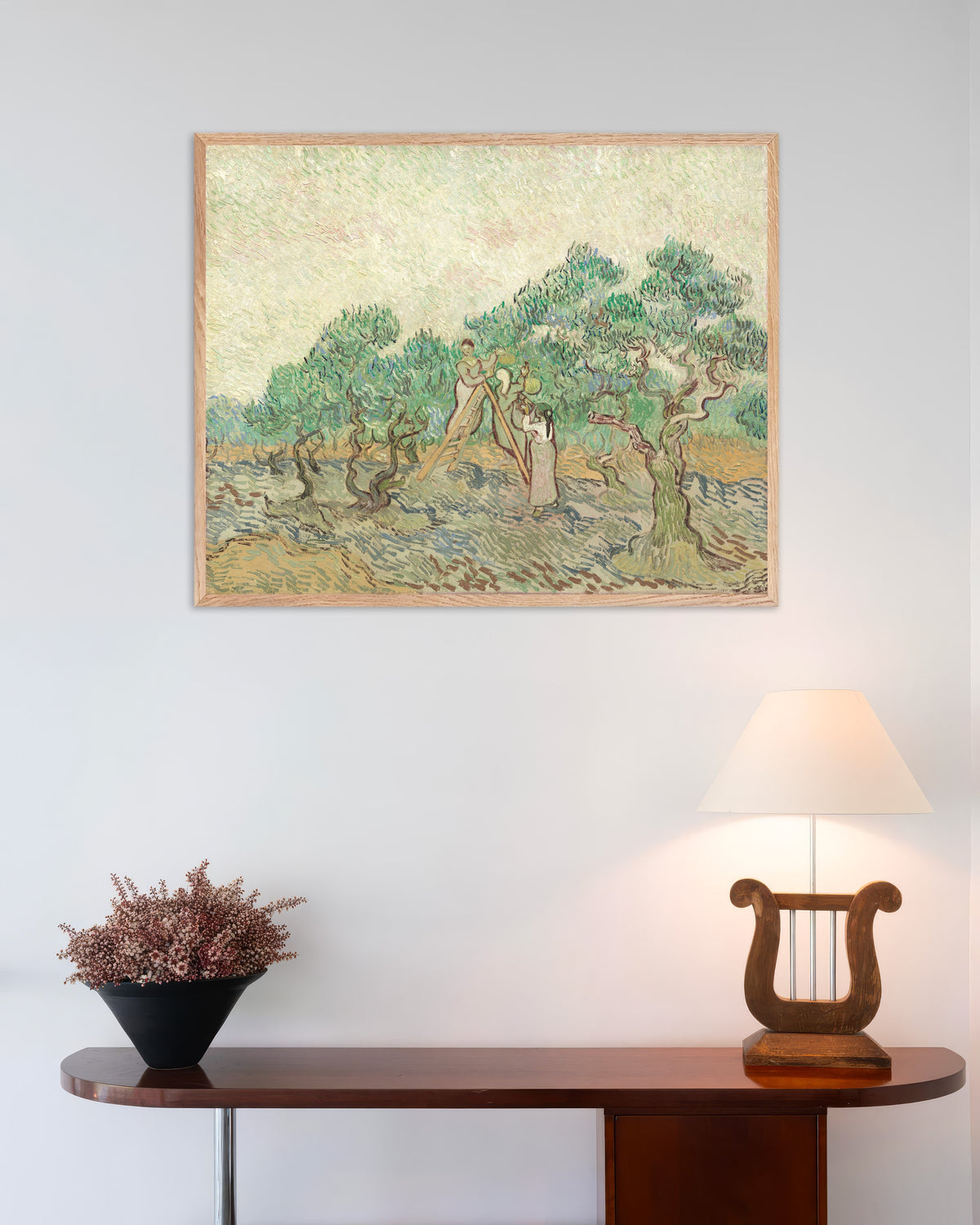 Poster of The Olive Orchard (1889) by Vincent van Gogh, with natural wooden frame