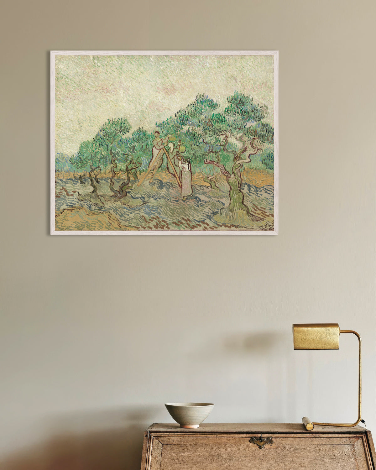 Poster of The Olive Orchard (1889) by Vincent van Gogh, with white wooden frame