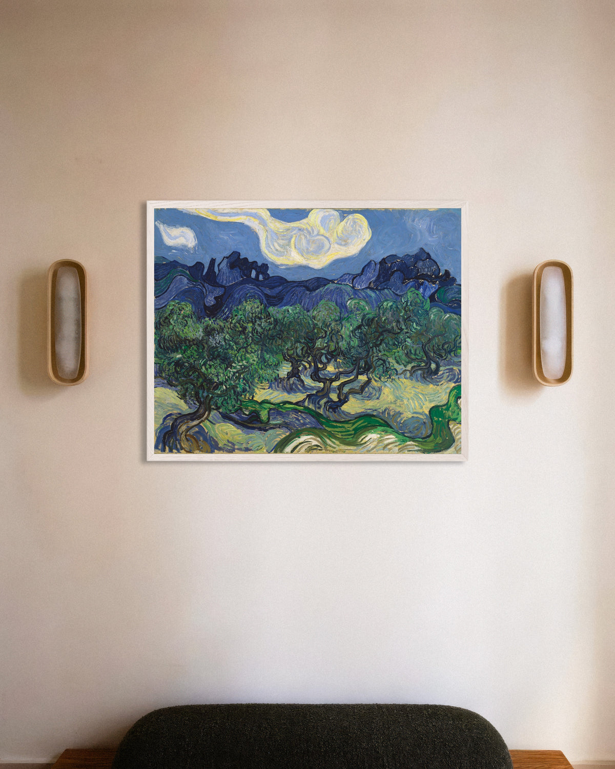 Poster of The Olive Trees (1889) by Vincent van Gogh, with white wooden frame