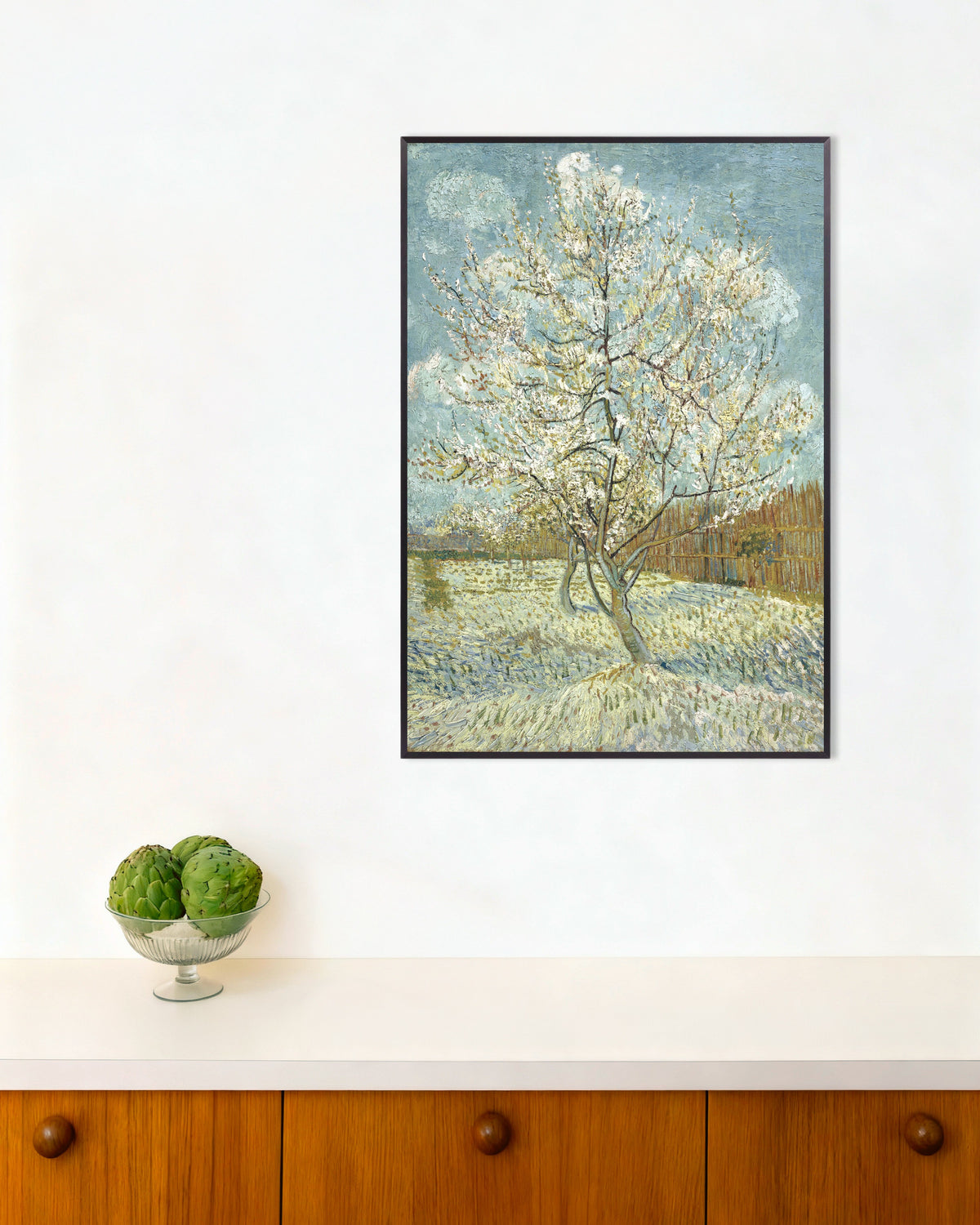 Poster of The Pink Peach Tree (1888) by Vincent van Gogh, with metal frame