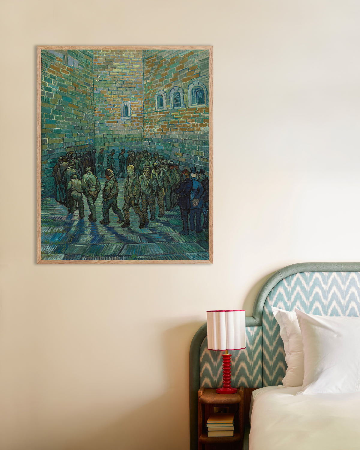Poster of The Prison Courtyard, after Doré (1890) by Vincent van Gogh, with natural wooden frame