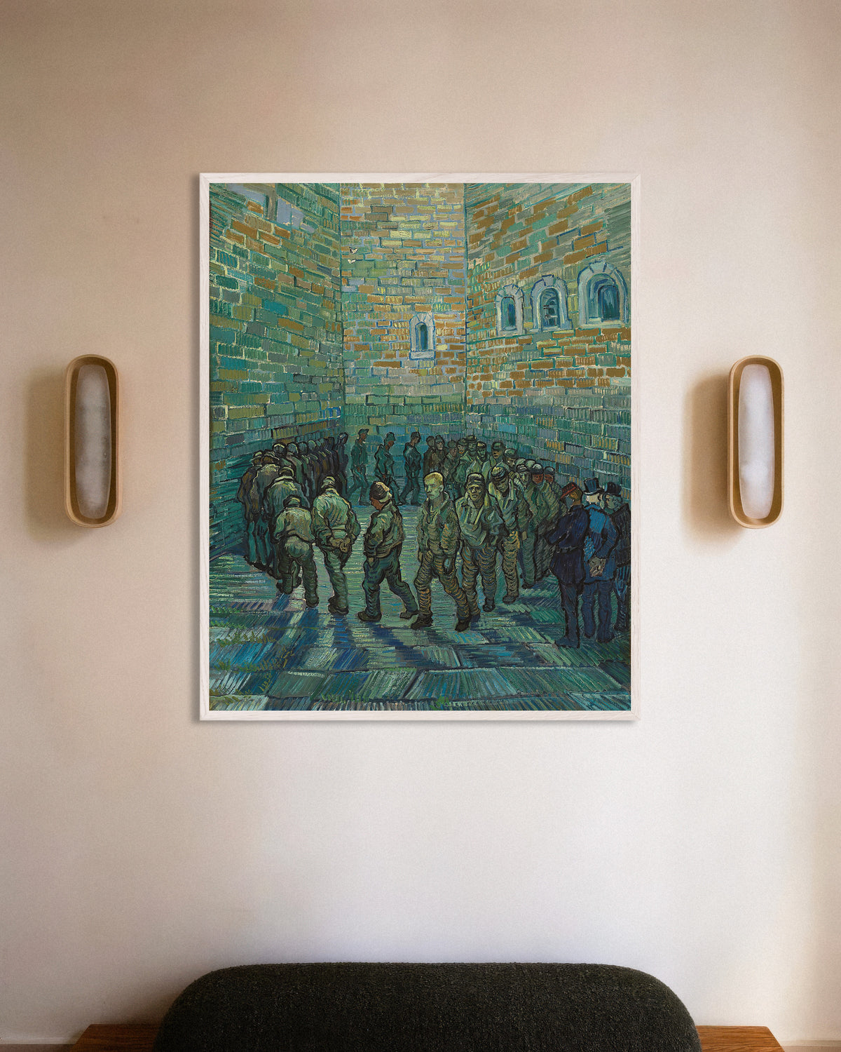 Poster of The Prison Courtyard, after Doré (1890) by Vincent van Gogh, with white wooden frame