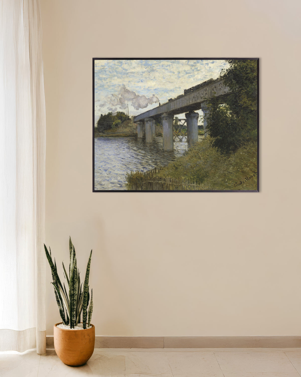 Poster of The Railway Bridge at Argenteuil (1873–1874) by Claude Monet, with metal frame
