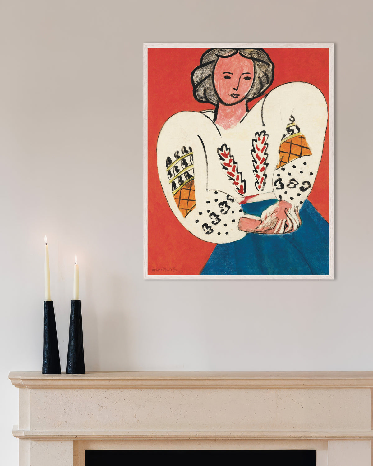 Poster of The Romanian blouse (1940) by Henri Matisse, with white wooden frame