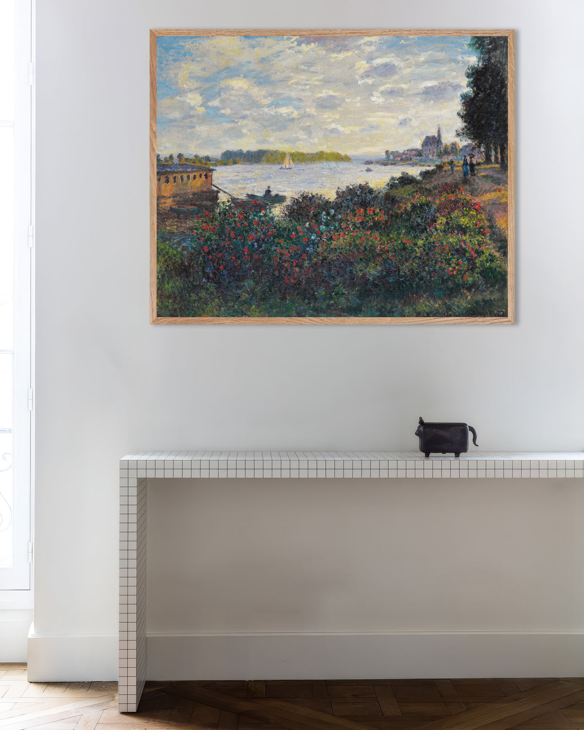 Poster of The Seine at Argenteuil (1877) by Claude Monet, with natural wooden frame