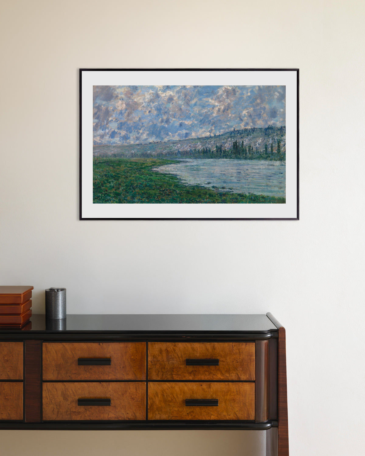 Poster of The Seine at Vétheuil (1880) by Claude Monet, with metal frame
