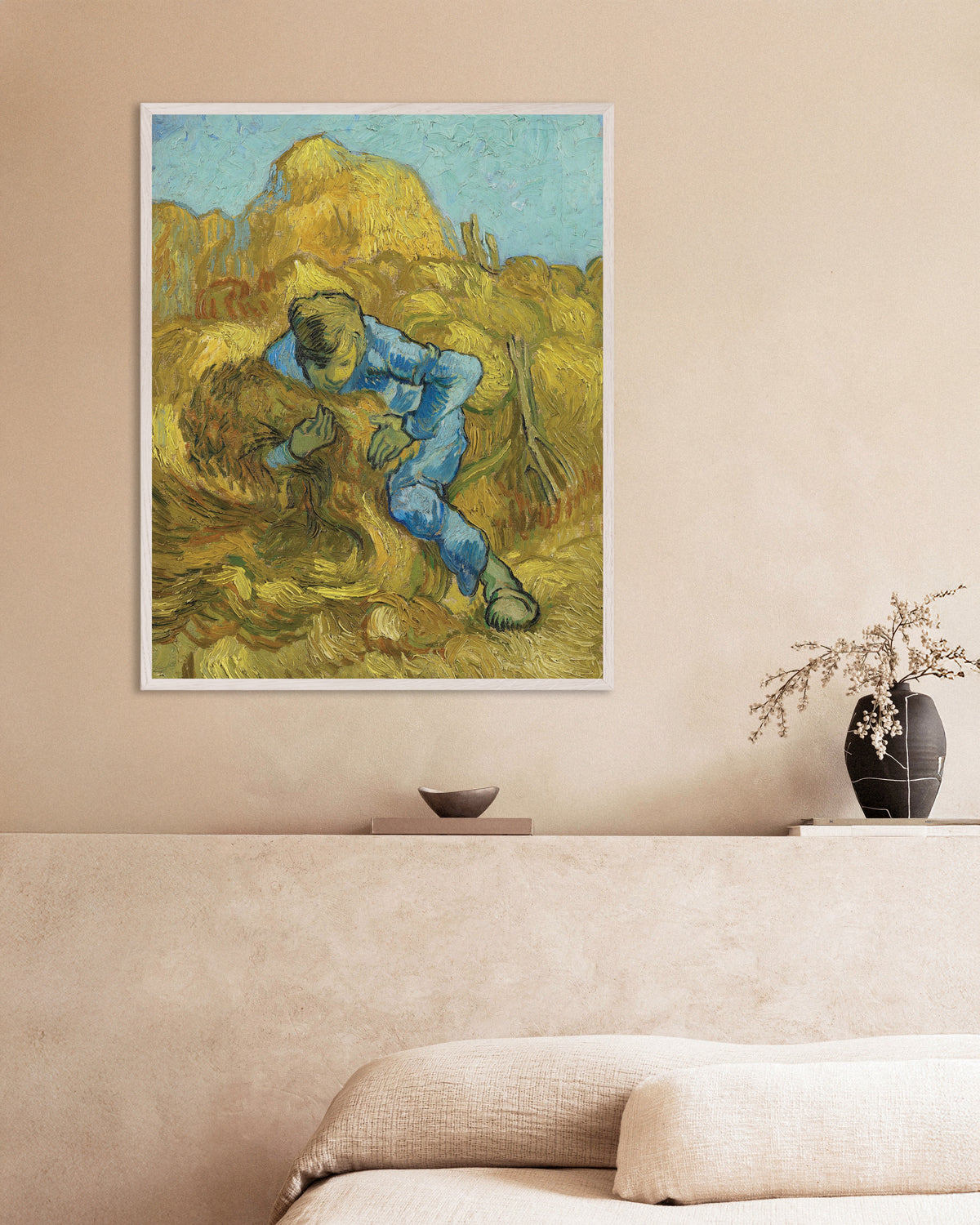 Poster of The Sheaf-Binder, after Millet (1889) by Vincent van Gogh, with white wooden frame