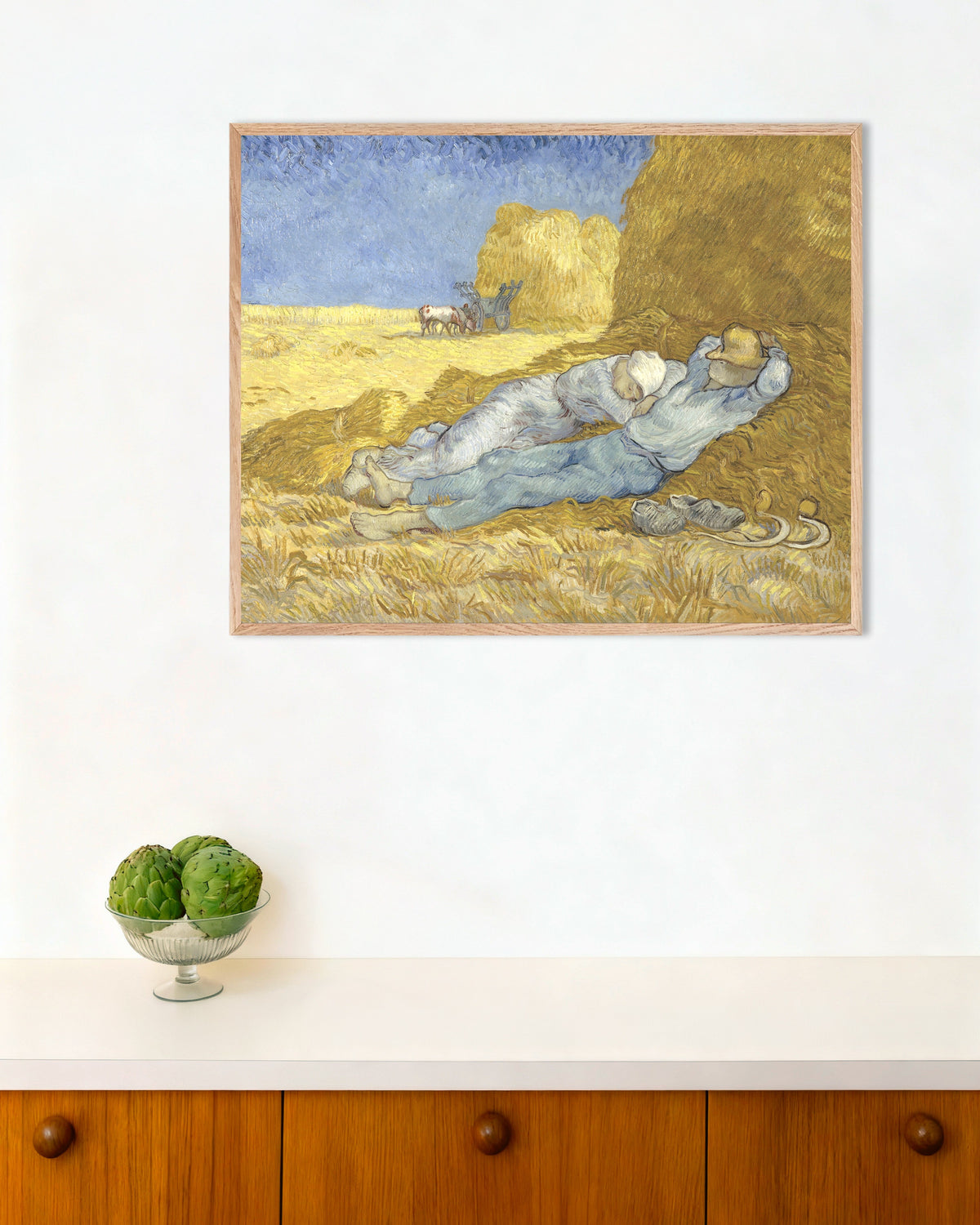 Poster of The Siesta, after Millet (1890) by Vincent van Gogh, with natural wooden frame