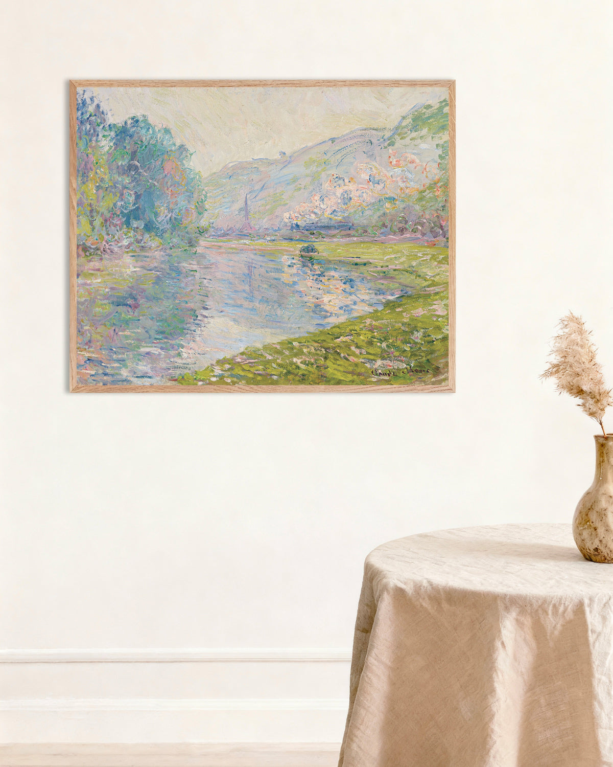 Poster of The Train at Jeufosse (1884) by Claude Monet, with natural wooden frame
