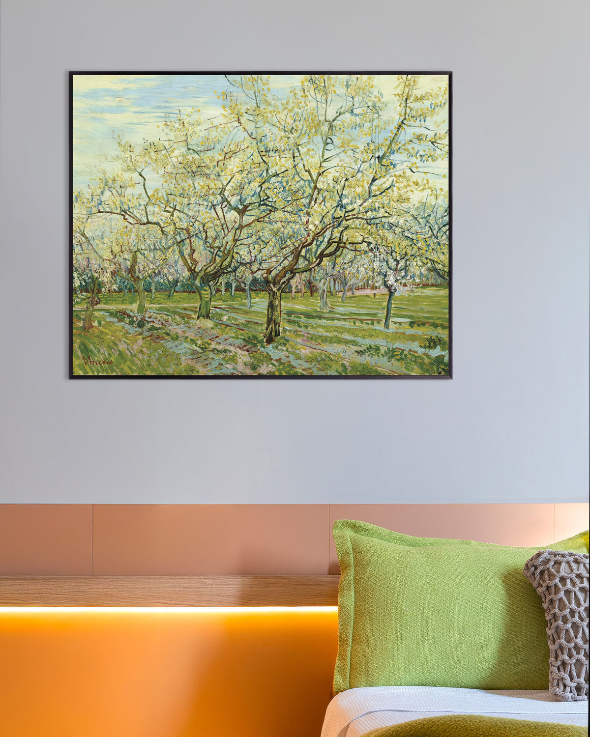 Poster of The White Orchard (1888) by Vincent van Gogh, with metal frame
