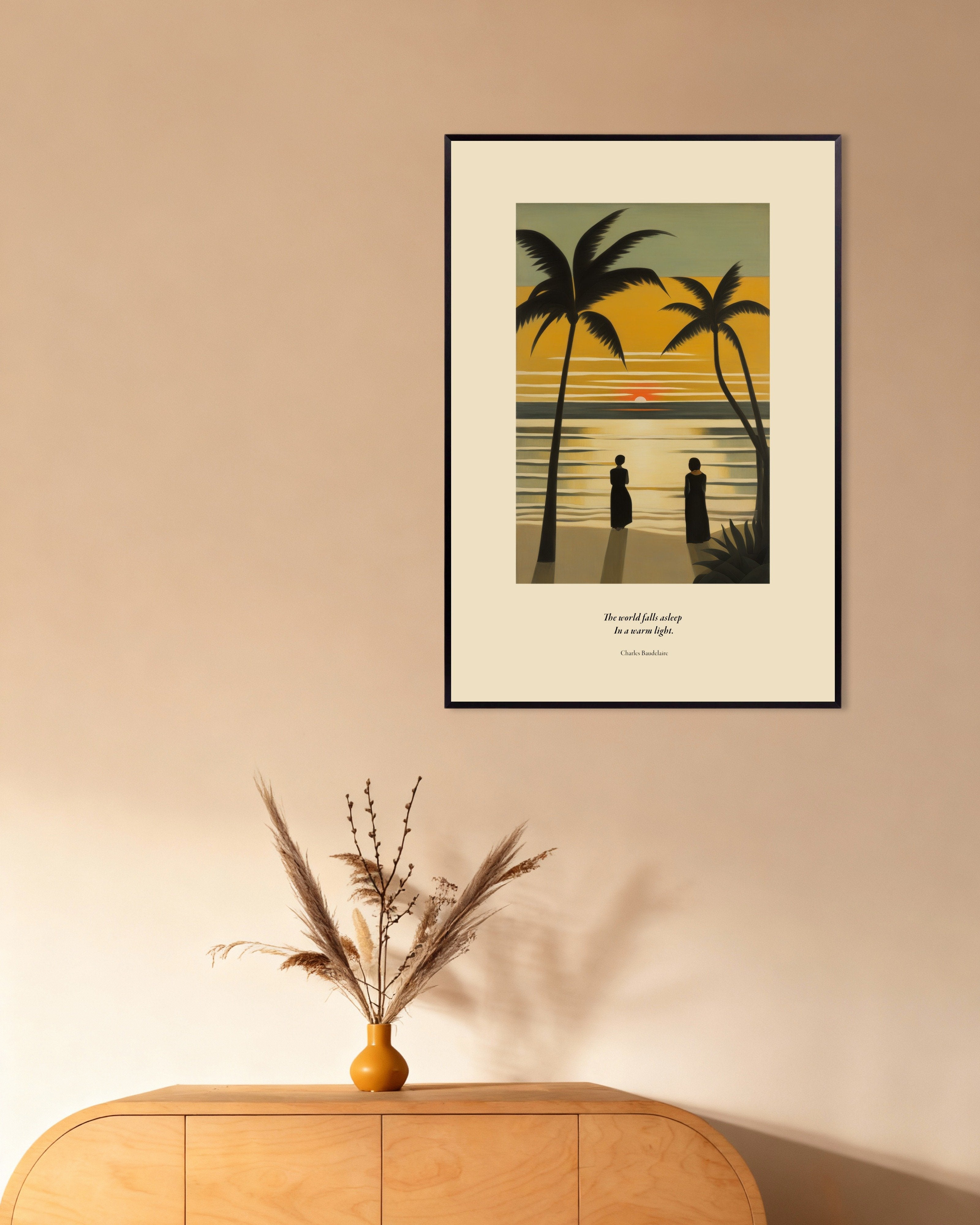 Poster of The world falls asleep in a warm light, Baudelaire, with metal frame