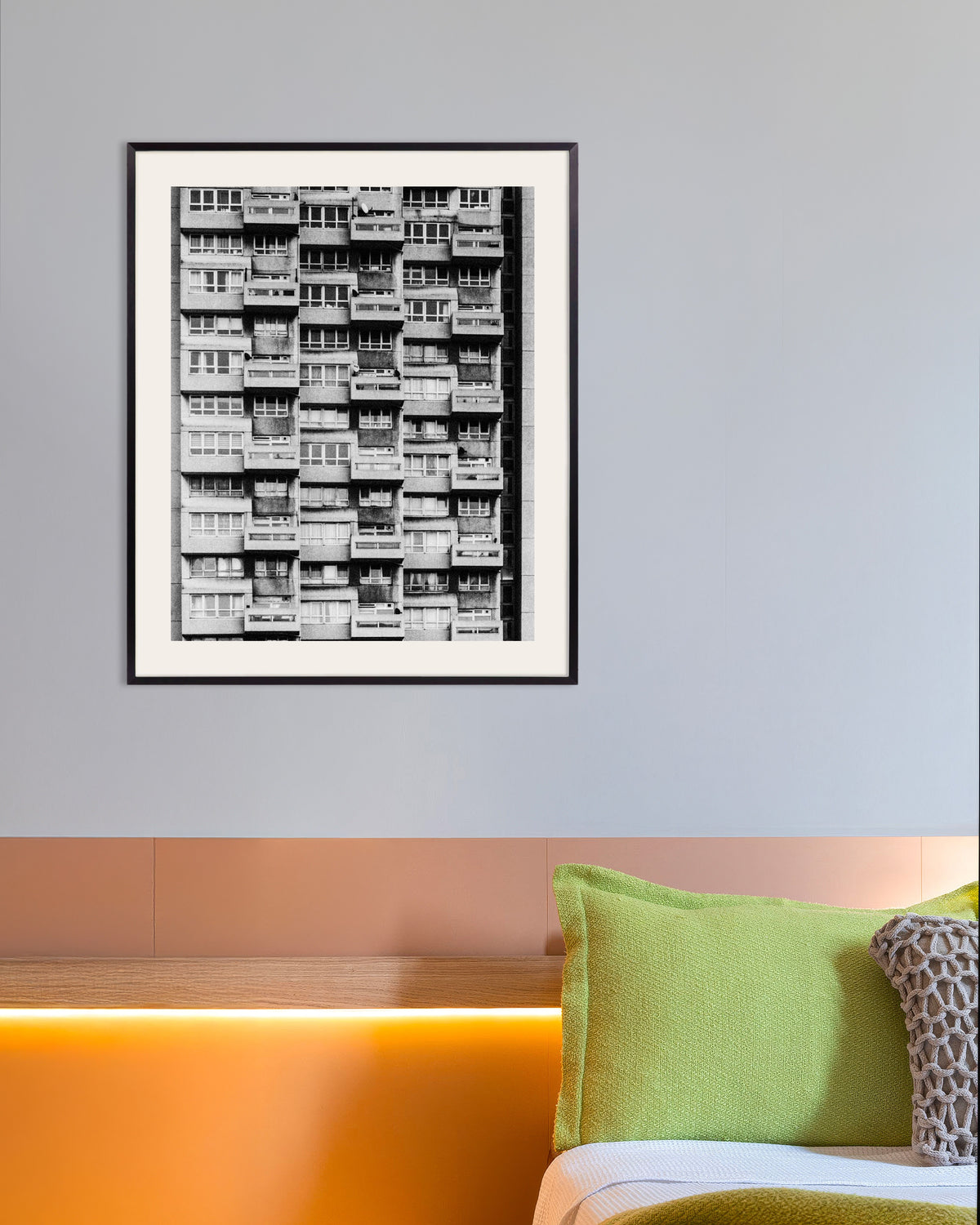 Poster of Tower Block Facade With Balconies, with metal frame