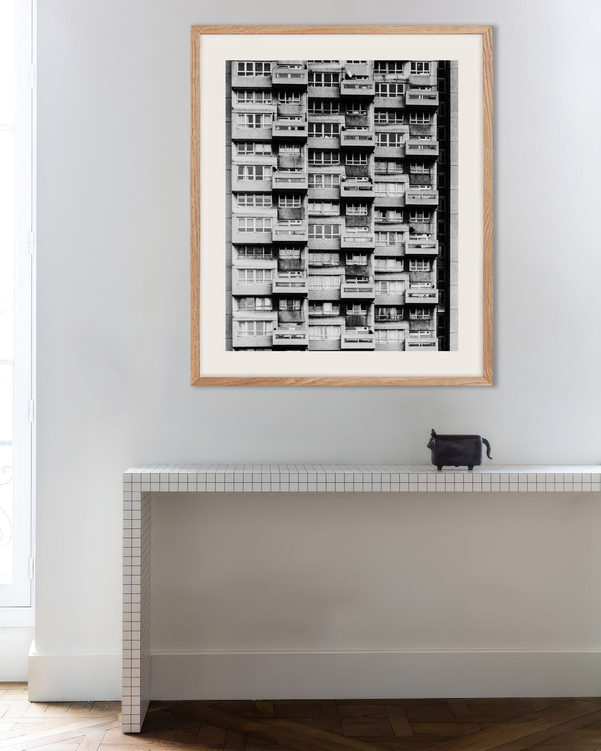 Poster of Tower Block Facade With Balconies, with natural wooden frame