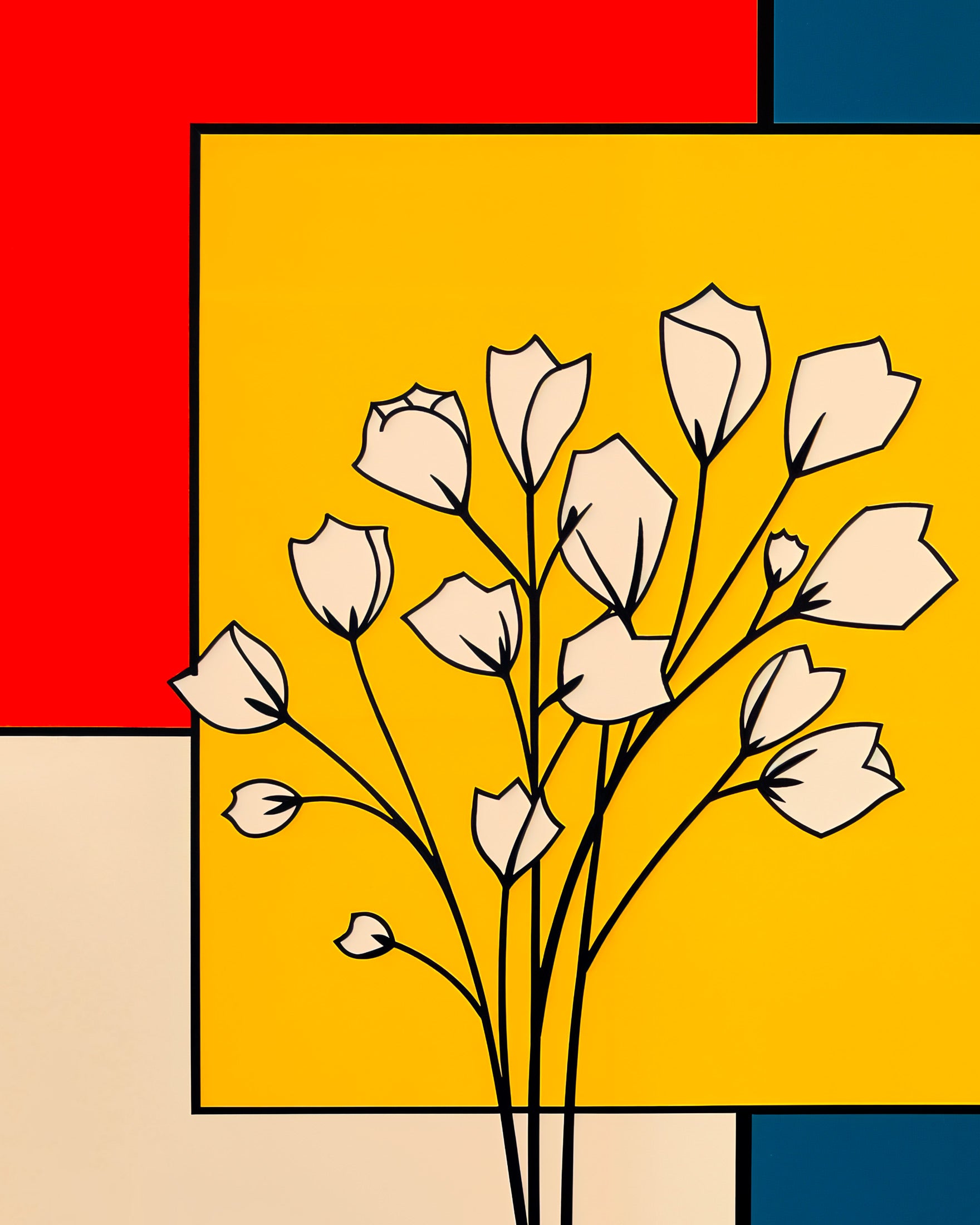 De Stijl poster, white tulips
