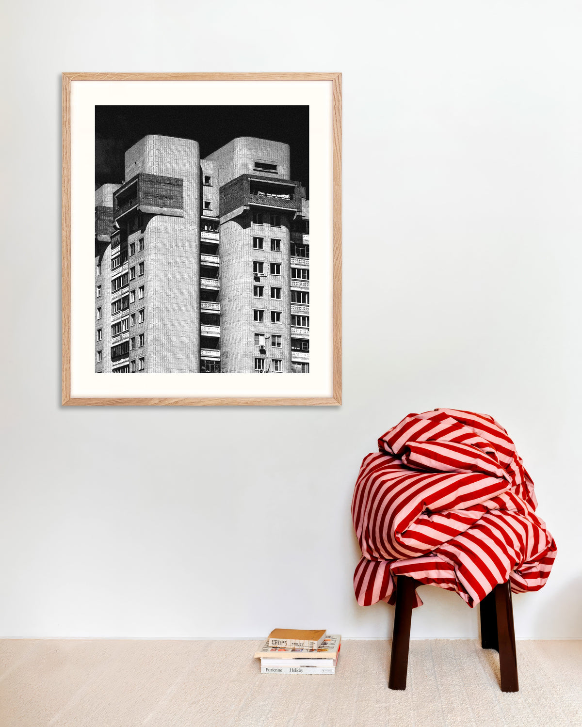 Poster of Twin Rounded Towers at Night, with natural wooden frame