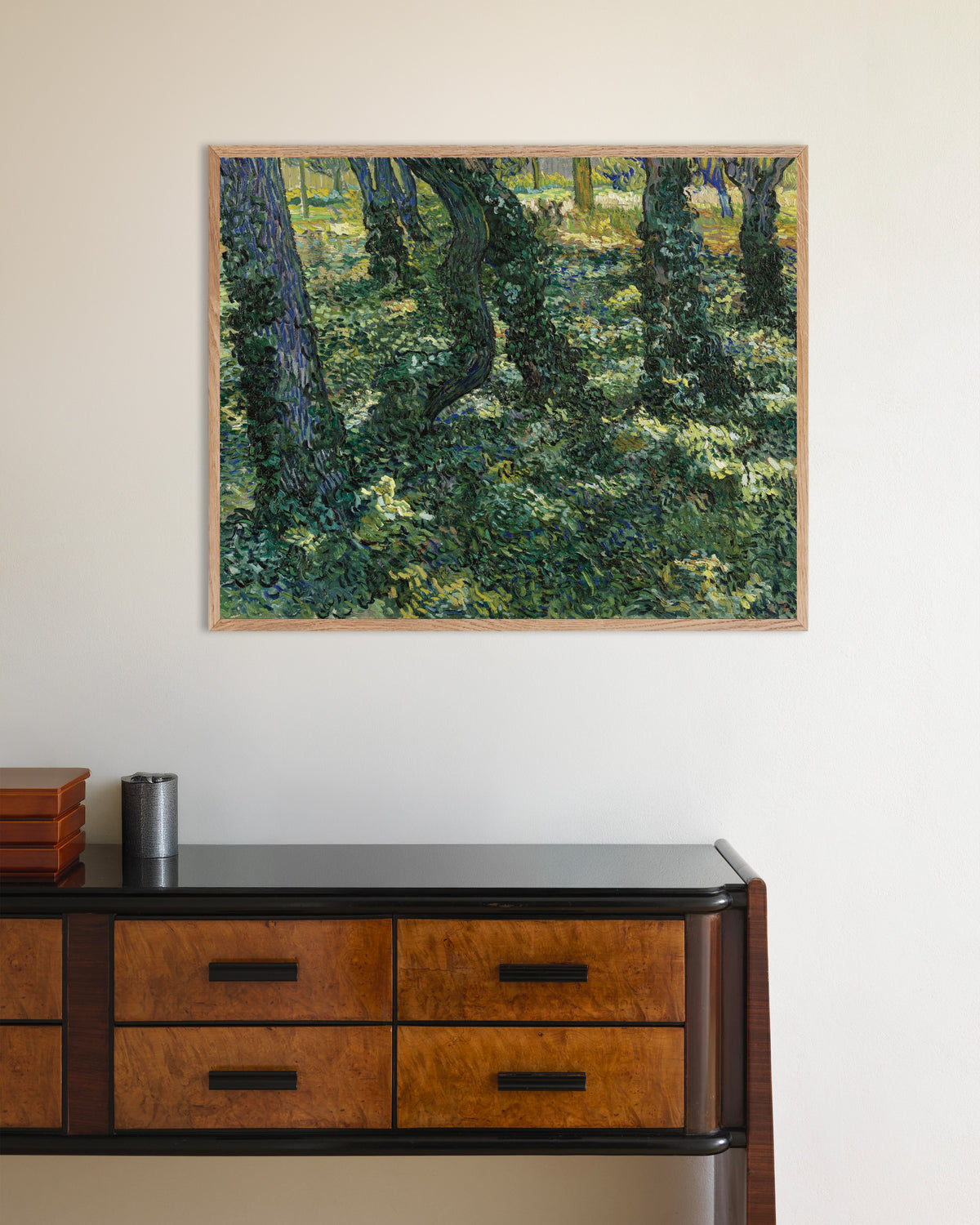 Poster of Undergrowth (1887) by Vincent van Gogh, with natural wooden frame
