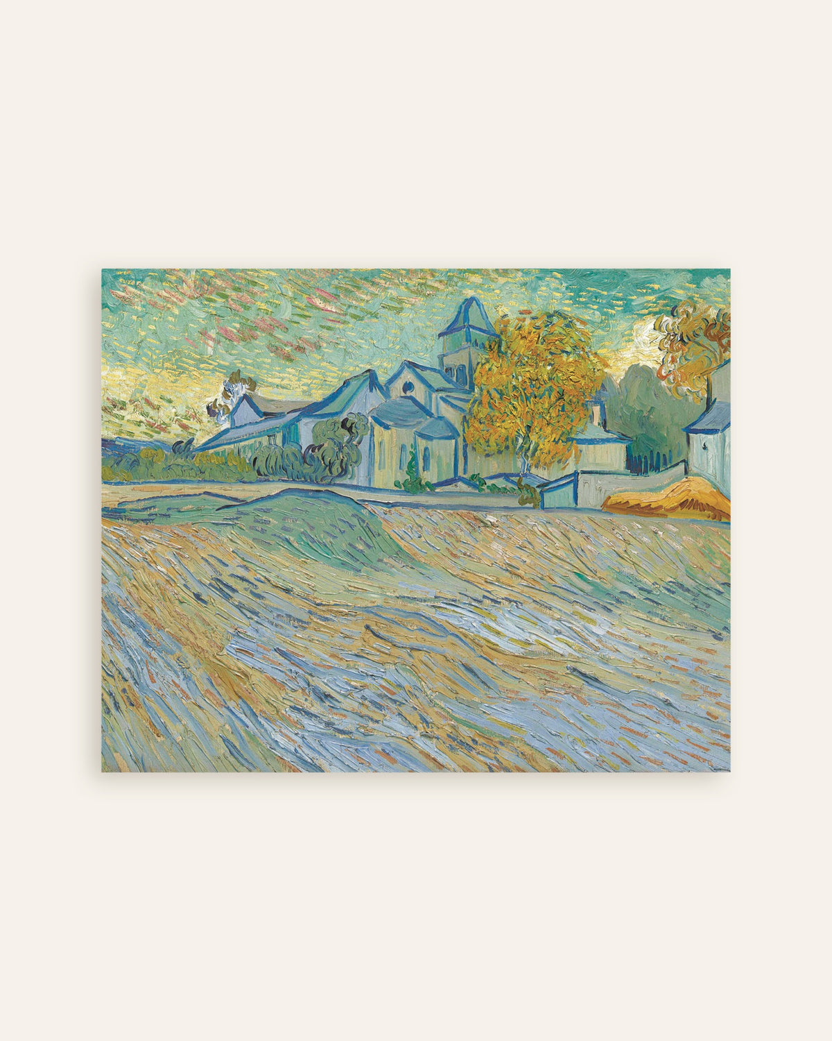 Poster of View of the Asylum and Chapel at Saint-Rémy (1889) by Vincent van Gogh, thumbnail