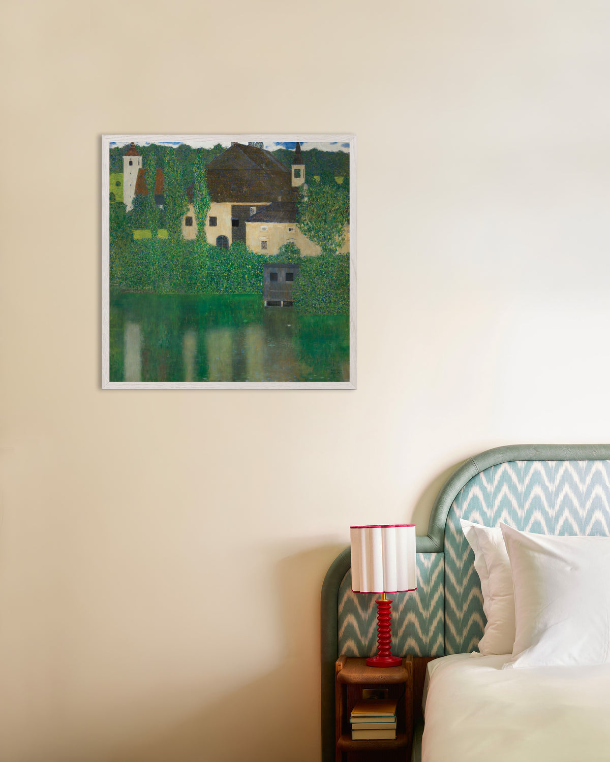 Poster of Water Castle (1908–1909) by Gustav Klimt, with white wooden frame
