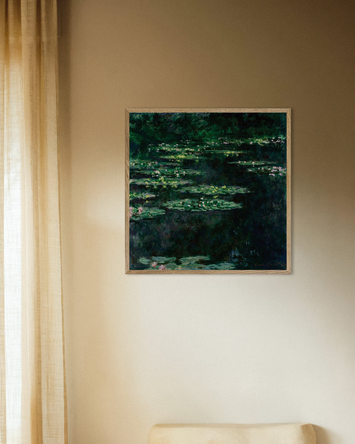 Poster of Water Lilies (1904) by Claude Monet, with natural wooden frame