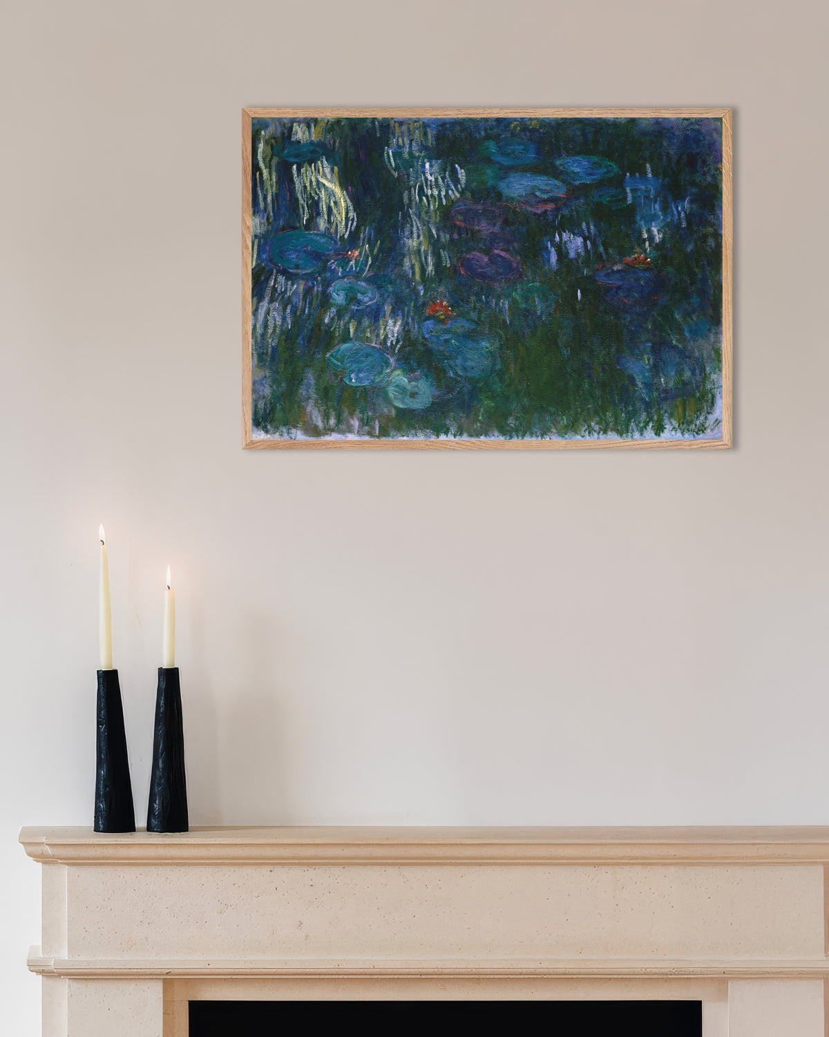 Poster of Water Lilies (1916–1919) by Claude Monet, with natural wooden frame