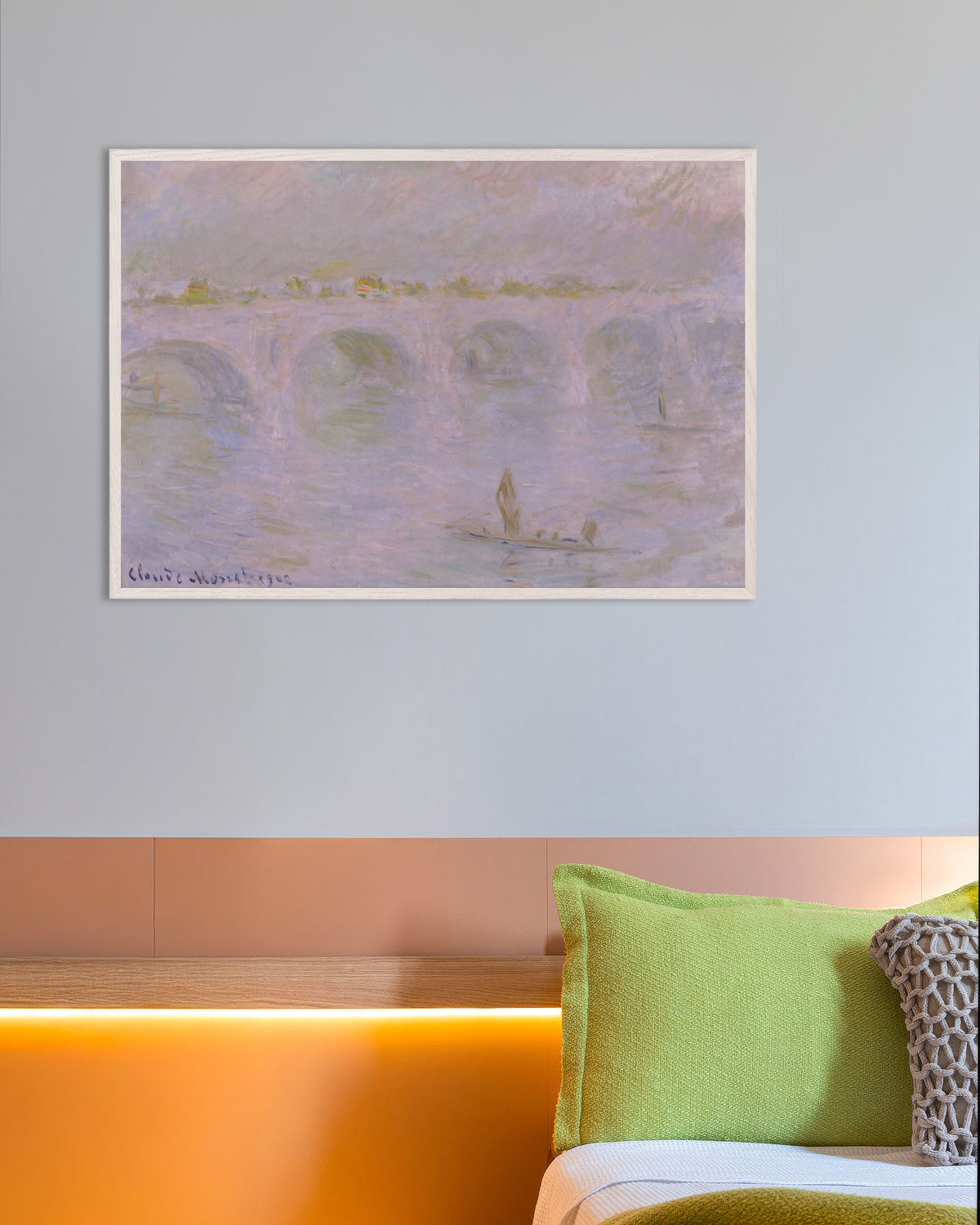 Poster of Waterloo Bridge, London (1902) by Claude Monet, with white wooden frame