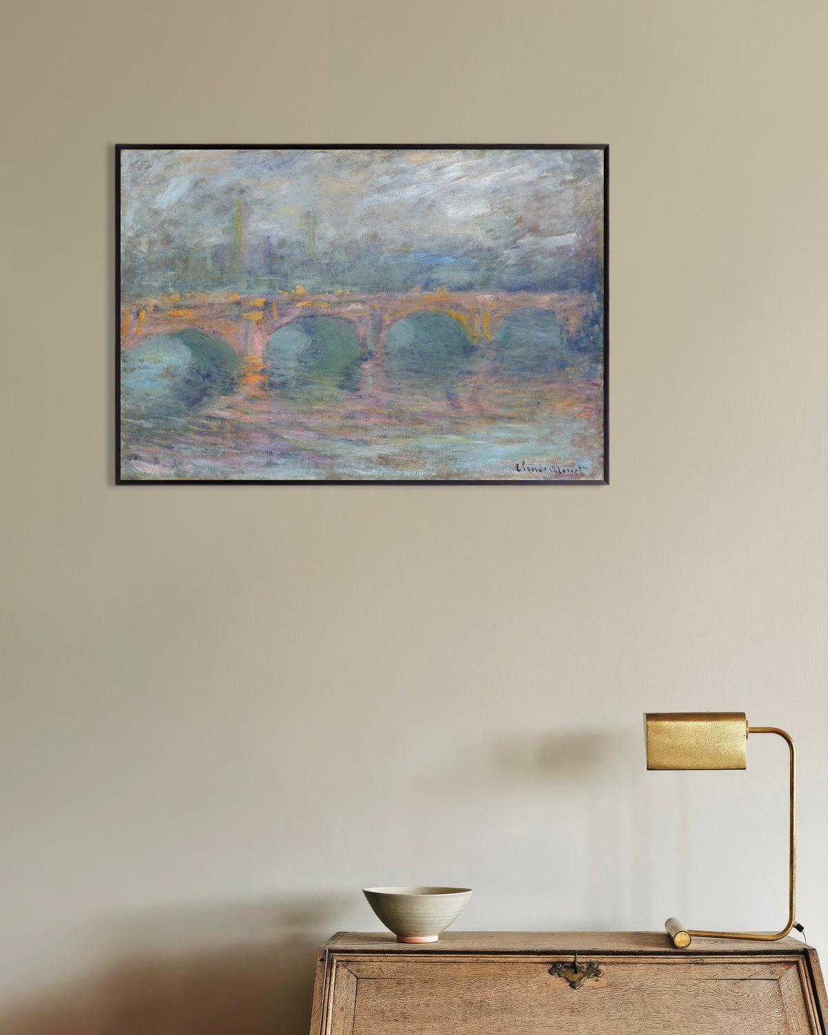 Poster of Waterloo Bridge, London, at Sunset (1904) by Claude Monet, with metal frame