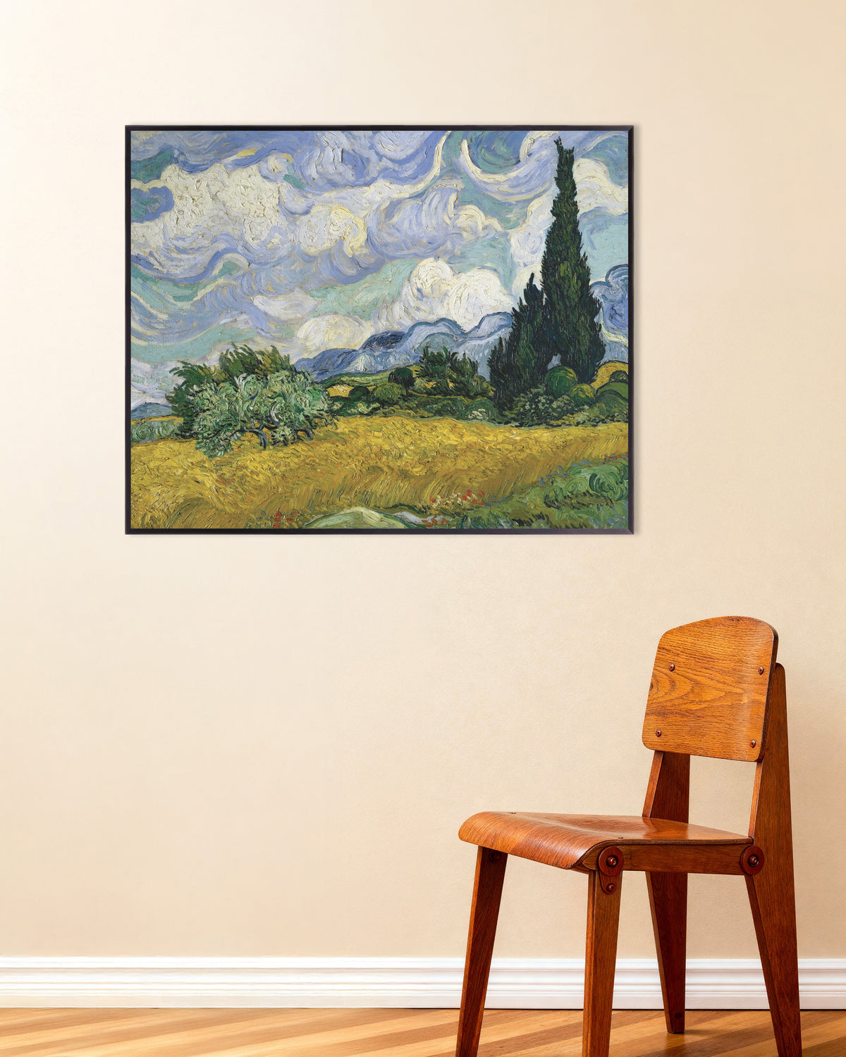 Poster of Wheat Field with Cypresses (1889) by Vincent van Gogh, with metal frame