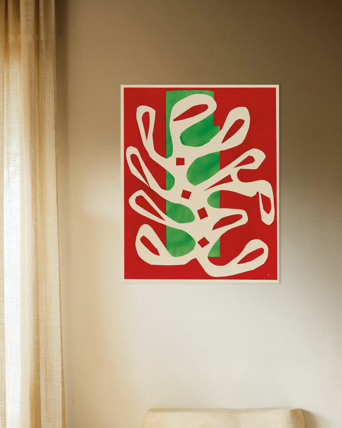 Poster of White Alga on Red and Green Background (1947) by Henri Matisse