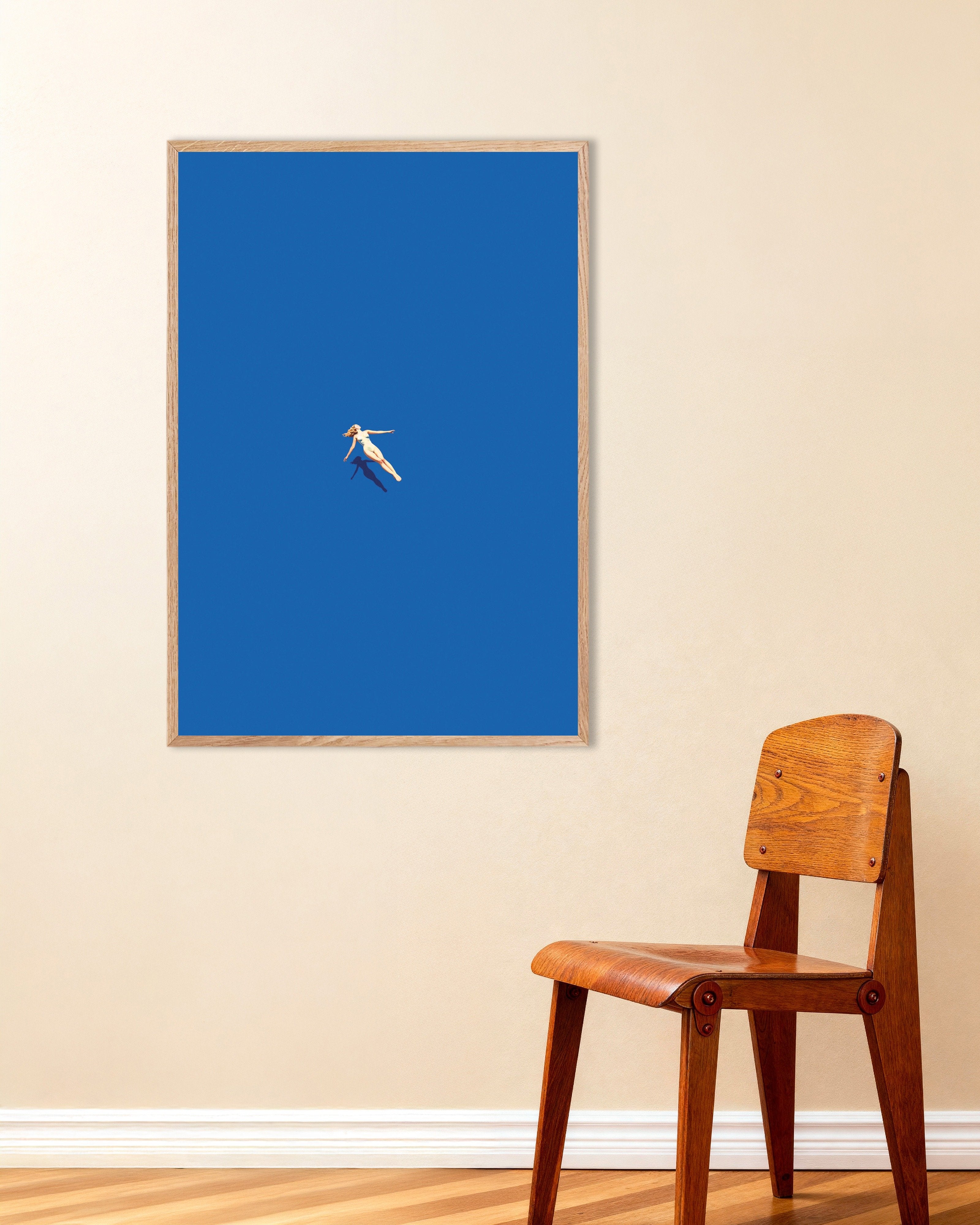 Poster of Woman floating on water, SPA poster, with natural wooden frame