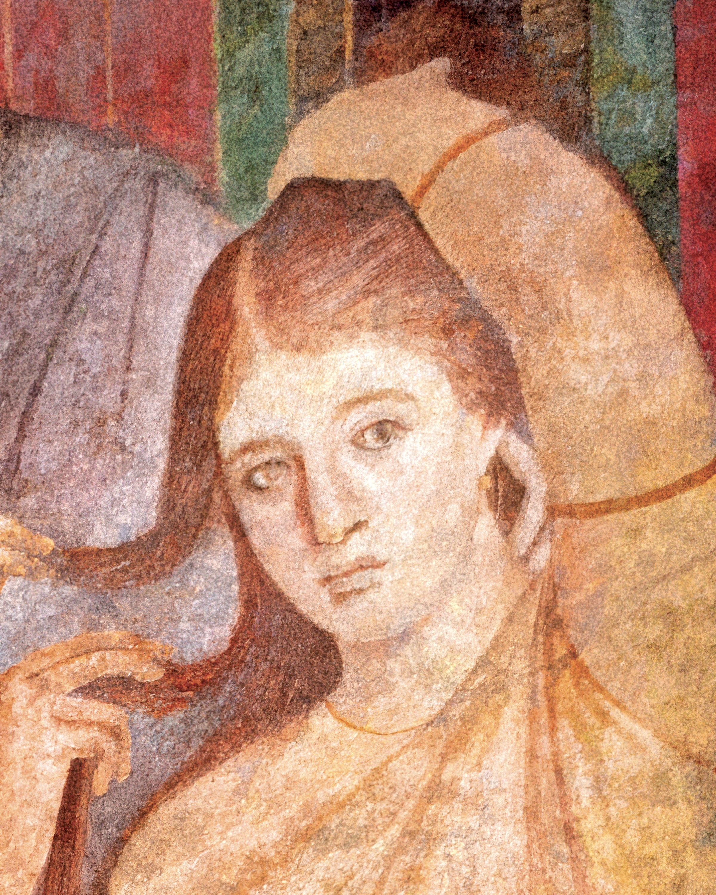 Woman having hair done fresco poster
