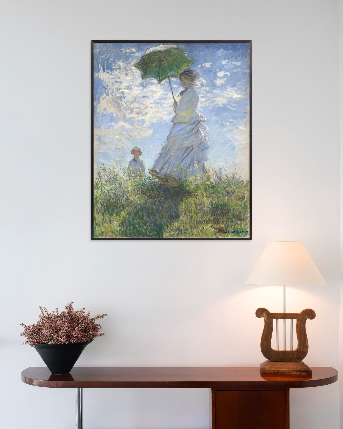 Poster of Woman with a Parasol, Madame Monet and Her Son (1875) by Claude Monet, with metal frame