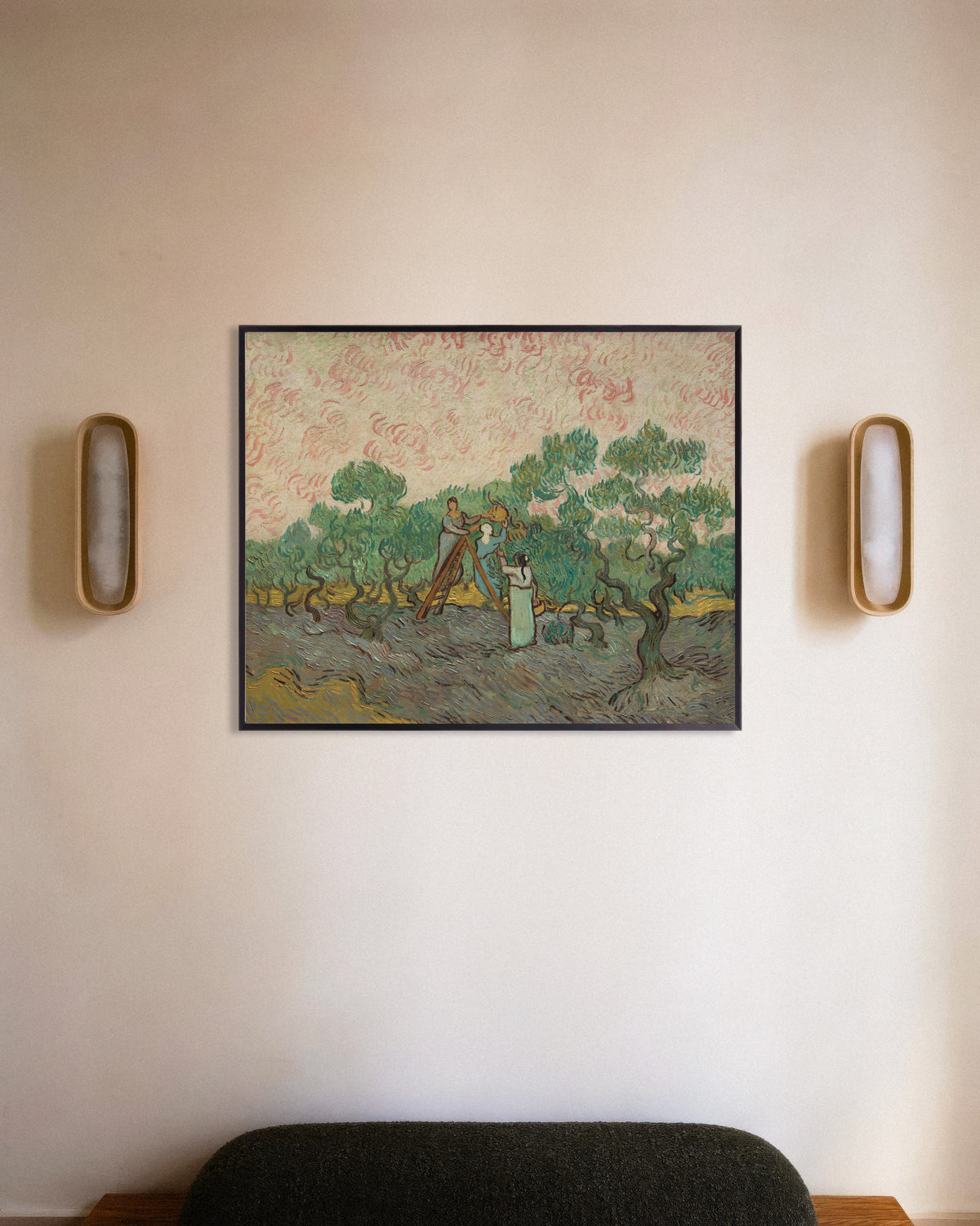 Poster of Women Picking Olives (1889) by Vincent van Gogh, with metal frame