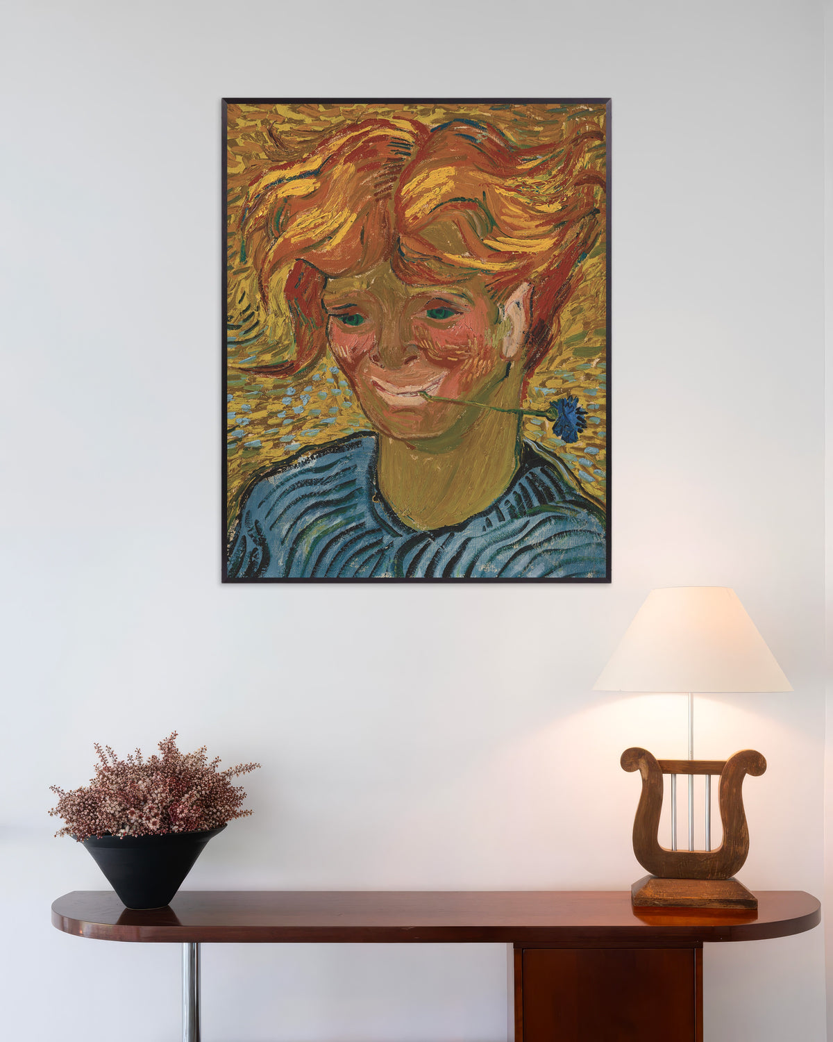 Poster of Young Man with a Cornflower (1890) by Vincent van Gogh, with metal frame
